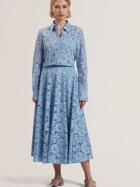 Ted Baker Lace Pleated Midi Skirt – Light Blue Pastel – Size 3 (8)